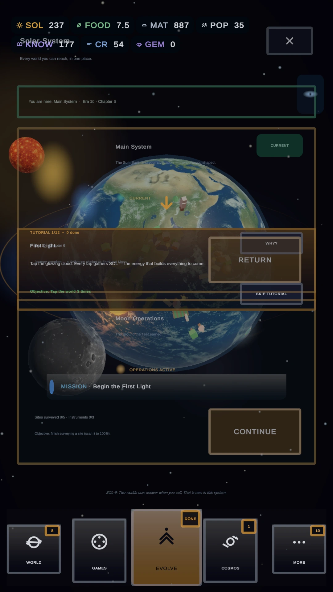 The Multi-Planet Dashboard showing Earth and Moon cards in the Main System.
